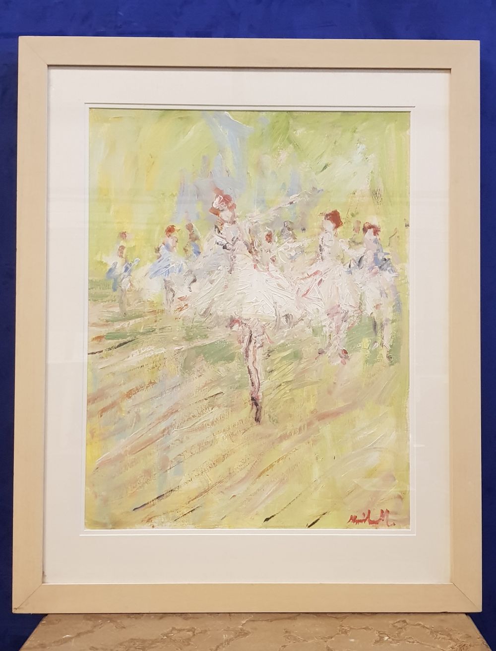 MARIE CARROLL, (IRISH 20TH CENTURY), "DANCING BALLERINAS", acrylic on card, signed lower right,