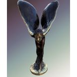 A BRONZED ROLLS ROYCE ‘SPIRIT OF ECSTASY’ STATUETTE, 13 inches H x 8 inches D approx.