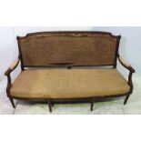 A QUALITY 19TH CENTURY WALNUT 3 SEATER SETTEE, with carved frame, raised on turned fluted legs, in