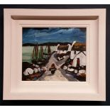 PATRICK MURPHY, COASTAL VILLAGE, oil on board, signed lower left, inscribed and signed again