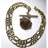 A 9CT GOLD VINTAGE FIGARO CHAIN NECKLACE, with Tiger’s Eye, Black Onyx & CARNELIAN TRIPLE SPINING