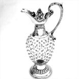 AN ANTIQUE SILVER & GLASS CLARET JUG / WINE DECANTER, London made, 1901 by Horace Woodward,