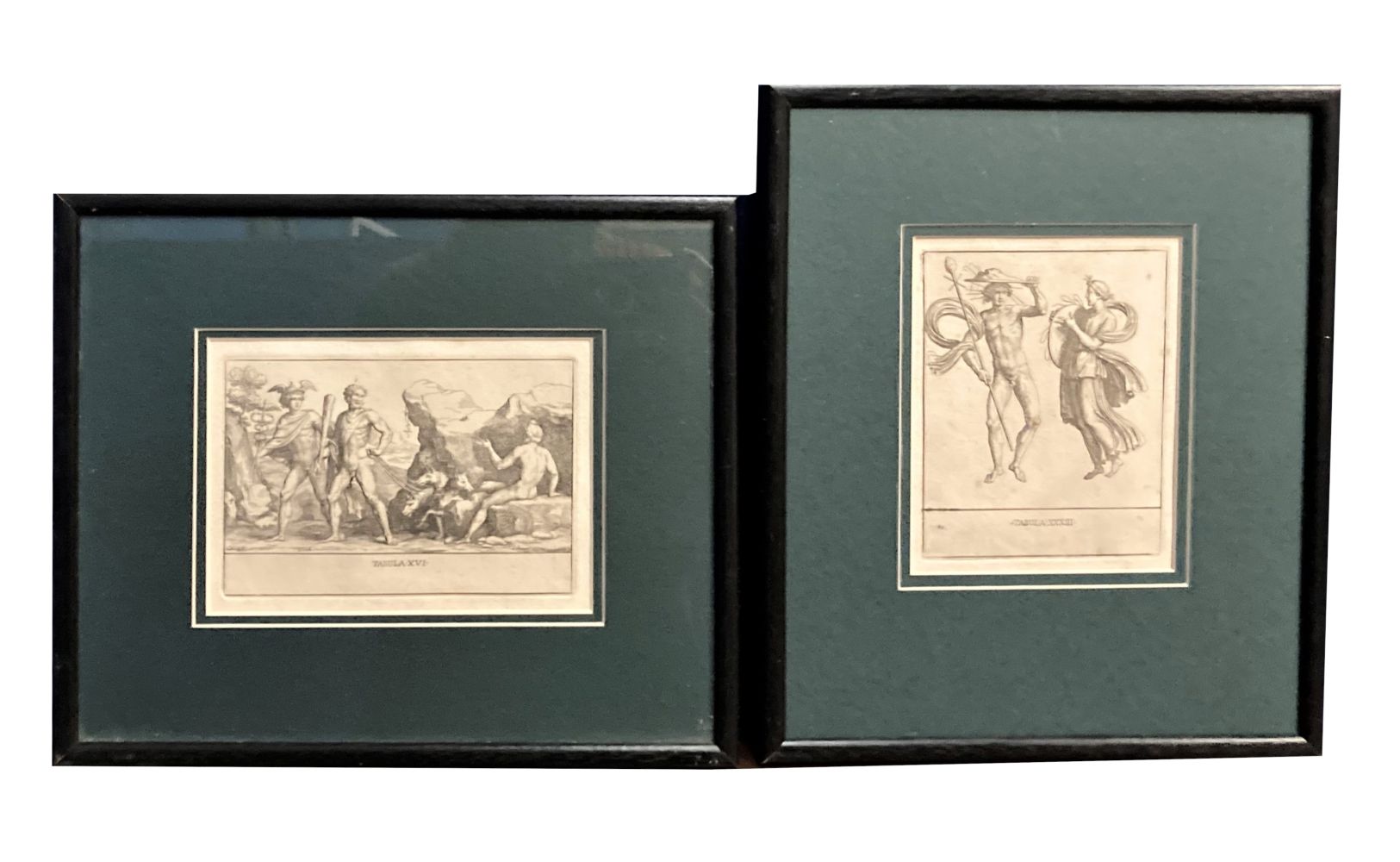 TWO FRAMED PRINTS "TABULA XVI" AND "TABULA XXXII", print reproduction, both 13cm x 18cm approx