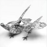 A PAIR OF 19TH CENTURY ANTIQUE GERMAN SILVER PHEASANTS, very large, made in Germany, circa 1890, 800