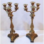 A GOOD QUALITY PAIR OF 19TH CENTURY BRASS CANDELABRA ON SLATE BASES, four heads to each, the body