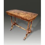 A GOOD QUALITY VICTORIAN WALNUT CARD TABLE, raised on stretcher base with four turned columns