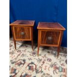 A FINE PAIR OF MAHOGANY AND SATINWOOD INLAID LOCKERS, flame mahogany, each with a single deep