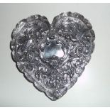 A LATE 19TH CENTURY SILVER HEART SHAPED TRAY, London, 1896, William Comyns maker, decorated with