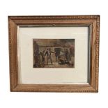 19TH CENTURY IRISH SCHOOL "EVICTION SCENE" oil on card, signed 'James 77' lower centre, 7cm x 12cm