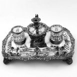 AN ANTIQUE 19TH CENTURY WILLIAM IV SOLID SILVER INKWELL with Chamber-Stick, London, 1831 by Joseph