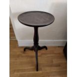 A 20TH CENTURY MAHOGANY WINE TABLE, circular dish top on column support with tripod base, 29
