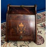 A FINE ROSEWOOD INLAID COAL / LOG BOX, with lift up front door opens to reveal a slide out liner,
