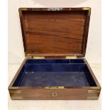 A MAHOGANY BRASS BOUND WRITING BOX, 38cm wide x 10xm high x 30cm approx