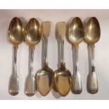 A SET OF 6 MID 19TH CENTURY SILVER SPOONS, London, maker's mark EE for Elizabeth Eaton, date