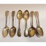 A SET OF 6 MID 19TH CENTURY SILVER SPOONS, London, maker’s mark EE for Elizabeth Eaton, date