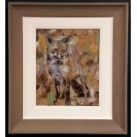 CON CAMPBELL (B. 1946), FOX, mixed media on board, signed lower right, 40cm x 35cm frame approx.