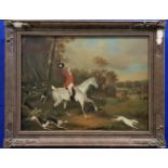 A 19TH CENTURY HUNTING SCENE, oil on canvas, re-laid on canvas, possibly dated lower right, in the