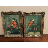 A PAIR OF FRAMED PRINTS, children in red coats, 15 inches wide x 20 inches wide approx each