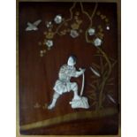 A LATE 19TH / EARLY 20TH CENTURY JAPANESE ROOSEWOOD WALL PICTURE PANEL, with ivory inset in the form