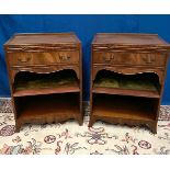 A PAIR OF MAHOGANY INLAID OPEN FRONTED SIDE CABINETS, each with a brush slide over a single drawer