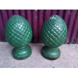 A PAIR OF 19TH CENTURY PIER GATE ORNAMENTS, in the form of pineapples, 18 inches tall