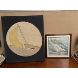 A MIXED LOT; includes (i) a tapestry of a yacht, signed lower right Sally, 33 inches wide x 4ft high