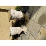 A LARGE PAIR OF GARDEN STONE URNS, 94cm tall approx.