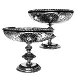 A FINE PAIR OF LATE 19TH CENTURY SILVER COMPORTS / DISHES, London