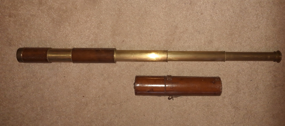 A VERY FINE 19TH CENTURY CASED TELESCOPE, 5 section, leather case - Image 2 of 3