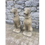 A PAIR OF SANDSTONE IRISH WOLF HOUND GARDEN / DOOR STEP ORNAMENTS