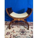 A VERY FINE MAHOGANY INLAID X FRAME WINDOW / PIANO SEAT, with sla