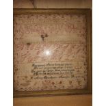 A RARE 19TH CENTURY IRISH NEEDLEWORK SAMPLER, made nu a Mary Rior