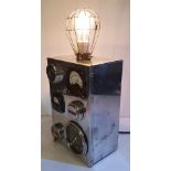 A CHROME STEAMPUNK TABLE LAMP, with dials from a vintage Russian