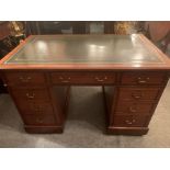 A VERY FINE EARLY VICTORIAN MAHOGANY PEDESTAL DESK, with green to