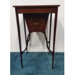 AN ELEGANT QUALITY EDWARDIAN INLAID AND HAND PAINTED MAHOGANY SEW