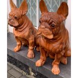 A PAIR OF MAHOGANY GARDEN ORNAMENTS IN THE FORM OF FRENCH BULL DO