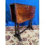 A VERY FINE ROSEWOOD INLAID DROP LEAF PEMBROKE TABLE, the canted