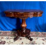 A VERY FINE LATE 19TH CENTURY ROSEWOOD FOLD OVER TEA TABLE, with