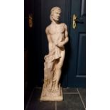 A RECONSTITUED STONE GARDEN FIGURE, possibly Apollo, 103cm tall,