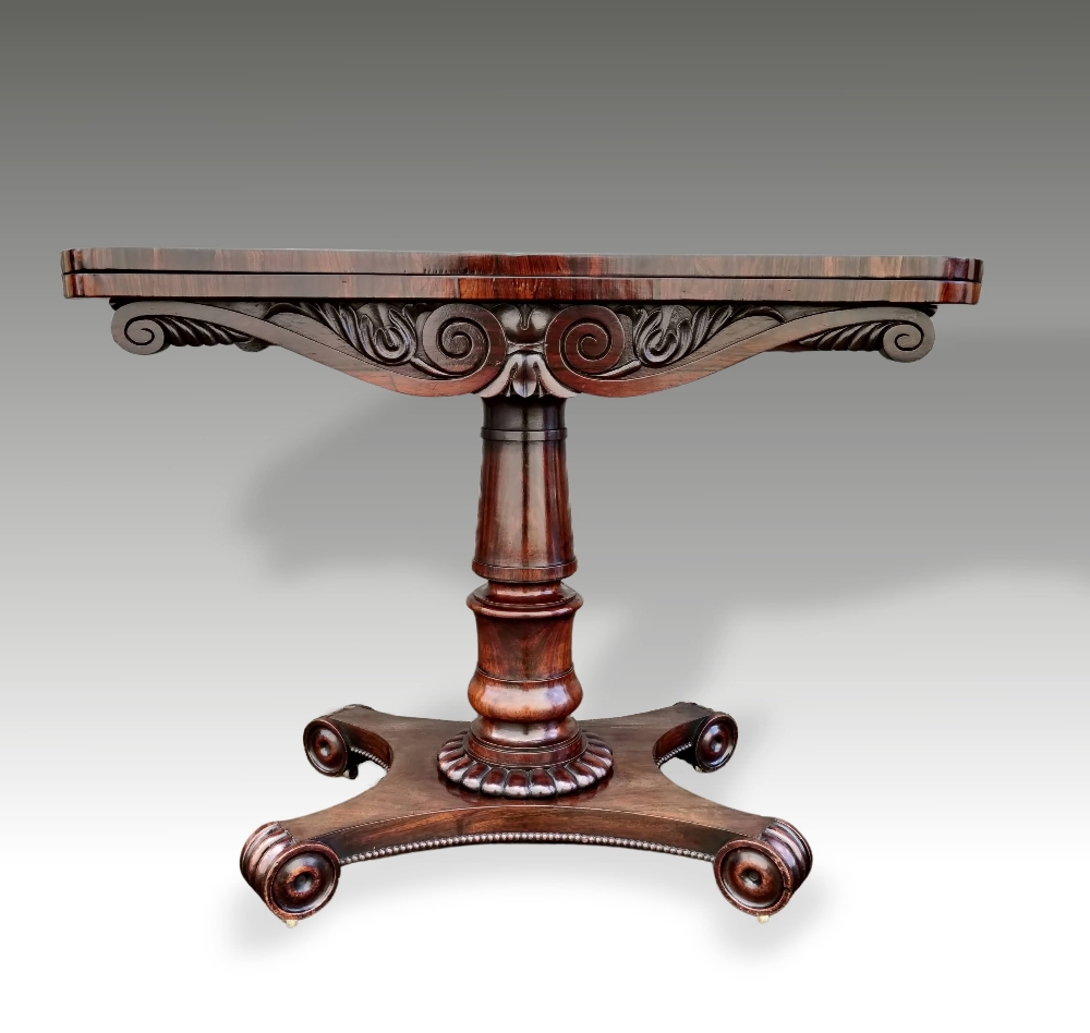 A VERY FINE WILLIAM IV ROSEWOOD FOLD OVER CARD TABLE, circa 1830, - Image 3 of 4