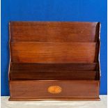 A MAHOGANY INLAID LETTER / NEWSPAPER/ MAGAZINE HOLDER, decorated