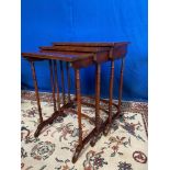 A NEST OF 3 MAHOGANY TABLES, with cross-banded detail and figured