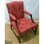 A VERY FINE GEORGE III MAHOGANY FRAMED GAINSBOROUGH ARMCHAIR, cir