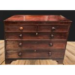 A VICTORIAN MAHOGANY 5 DRAWER CHEST, with crossbanded top, on bra