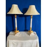 A PAIR OF GOOD QUALITY MARBLE TABLE LAMPS, with ormolu style moun