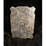 A MID 19TH CENTURY SILVER CARD CASE, engraved with details and sc