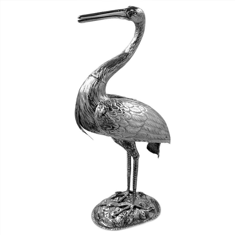 AN IMPRESSIVE LATE 19TH CENTURY SILVER MODEL OF A CRANE / HERON, - Image 2 of 6