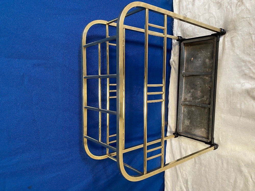 A LATE 19TH CENTURY BRASS UMBRELLA / STICK STAND, with curved fra - Image 3 of 3