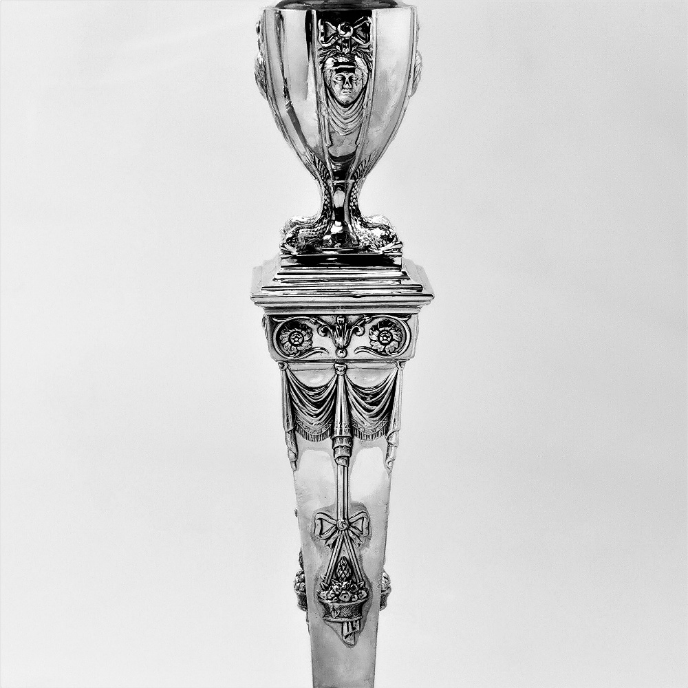 A PAIR OF GEORGE III STYLE SILVER CANDLE STICKS, Sheffield, date - Image 4 of 5