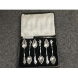 A BOXED SET OF LATE 19TH CENTURY SCOTTISH SILVER SPOONS, with stu